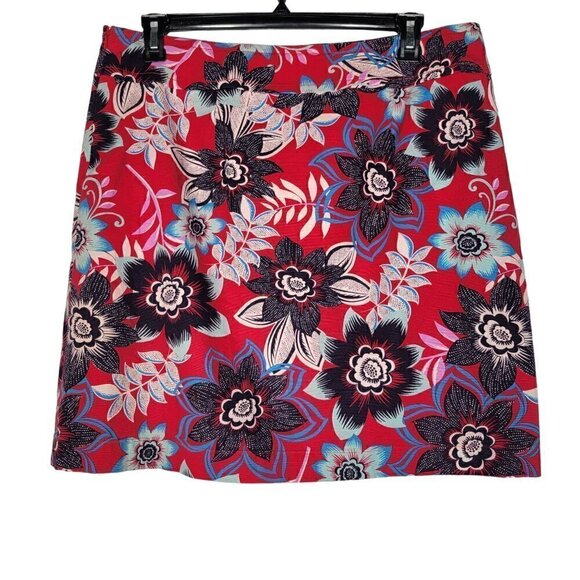 Talbots Women's Red Vibrant Floral Pattern Red A-Line Skirt 97% Cotton Size 16 - Picture 3 of 6